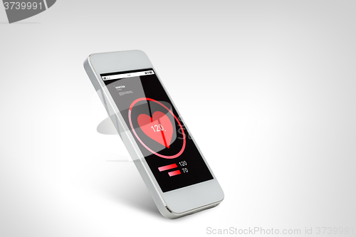 Image of white smarthphone with red heart icon screen