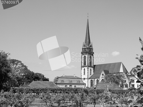 Image of Black and white St Elizabeth church in Darmstadt