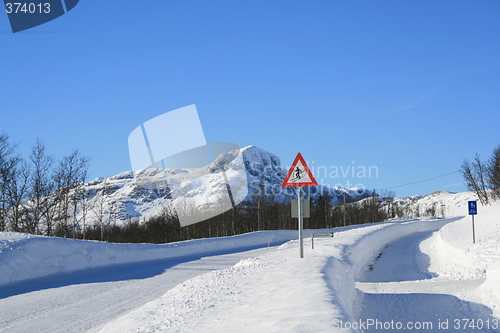 Image of Norwegian mountain road in winter