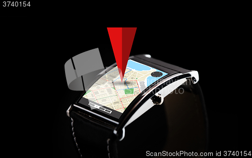 Image of close up of black smart watch with gps navigator