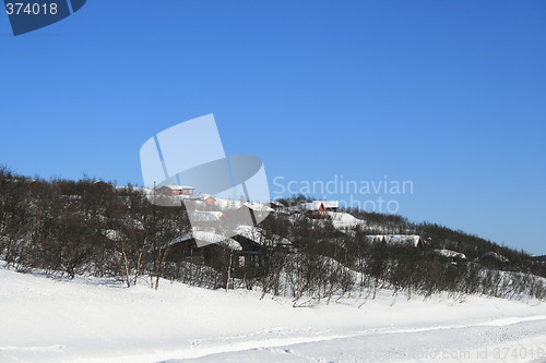 Image of Norwegian cabins in winter