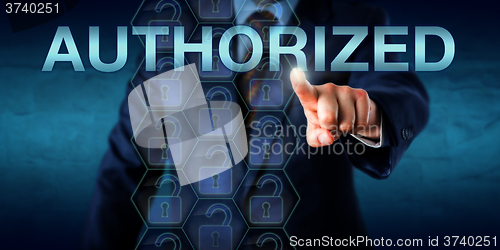 Image of Corporate User Touching AUTHORIZED Onscreen