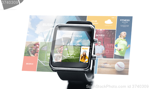 Image of close up of smart watch with media projection