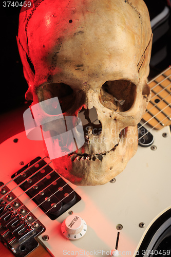 Image of Still life with skull and electric guitar