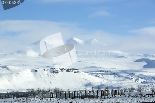 Image of Snowy mountain landscape, Iceland