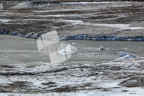 Image of Glacial ice float away on a river bank, Iceland