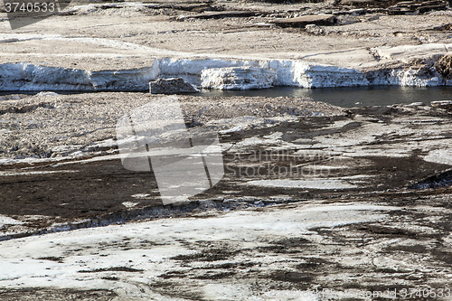 Image of Glacial ice on a river bank, Iceland