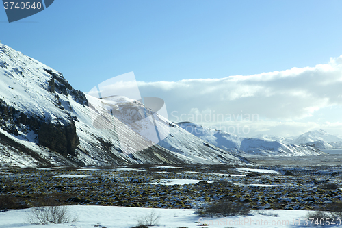 Image of Snowy mountain landscape, Iceland