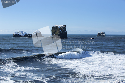 Image of Basalt stones in the ocean, Vik, Iceland