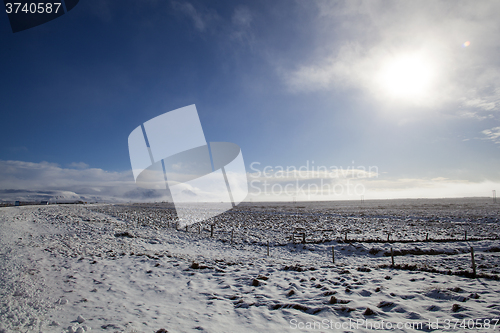 Image of Snowy mountain landscape, Iceland