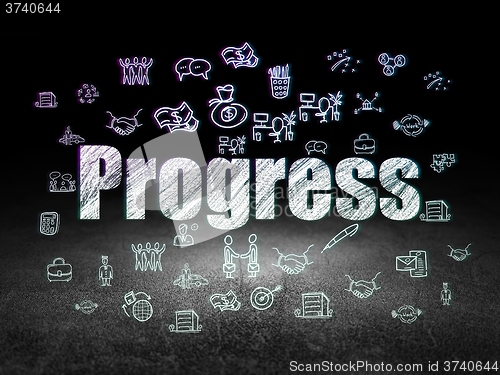 Image of Business concept: Progress in grunge dark room
