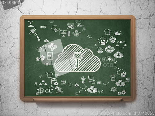 Image of Cloud technology concept: Cloud With Key on School Board background
