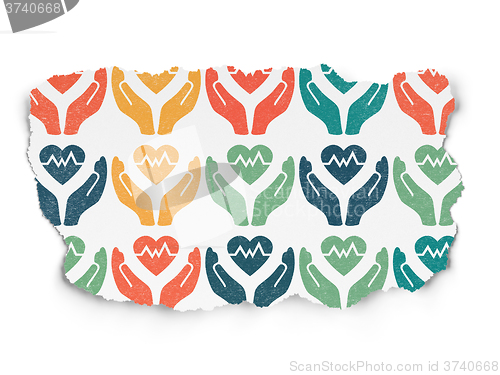 Image of Insurance concept: Heart And Palm icons on Torn Paper background