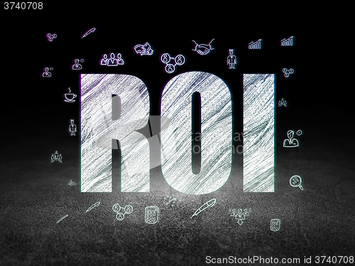 Image of Finance concept: ROI in grunge dark room