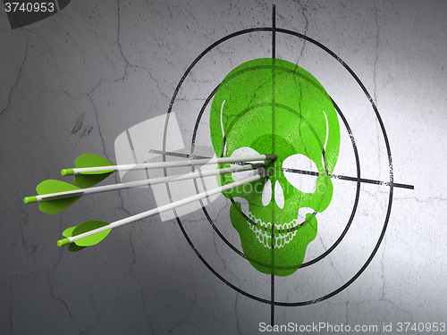 Image of Healthcare concept: arrows in Scull target on wall background