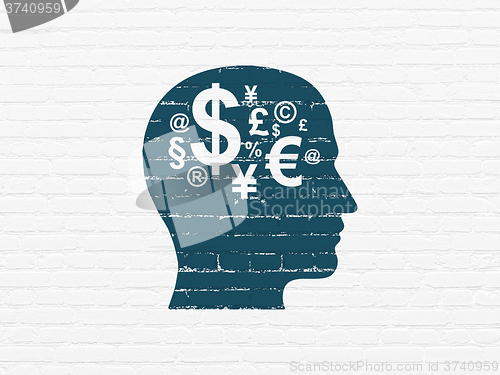 Image of Education concept: Head With Finance Symbol on wall background