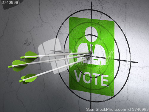 Image of Politics concept: arrows in Ballot target on wall background