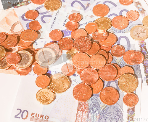 Image of  Euros coins and notes vintage