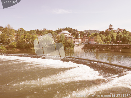 Image of Retro looking River Po Turin