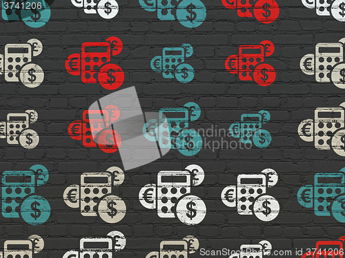 Image of Advertising concept: Calculator icons on wall background