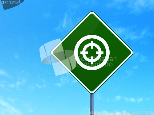 Image of Finance concept: Target on road sign background