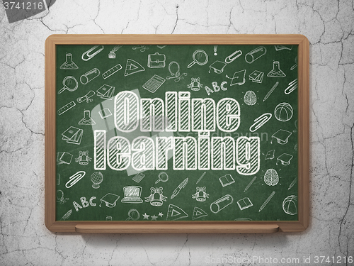 Image of Studying concept: Online Learning on School Board background