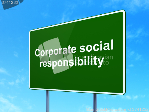 Image of Finance concept: Corporate Social Responsibility on road sign background