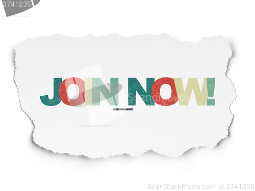 Image of Social media concept: Join now! on Torn Paper background
