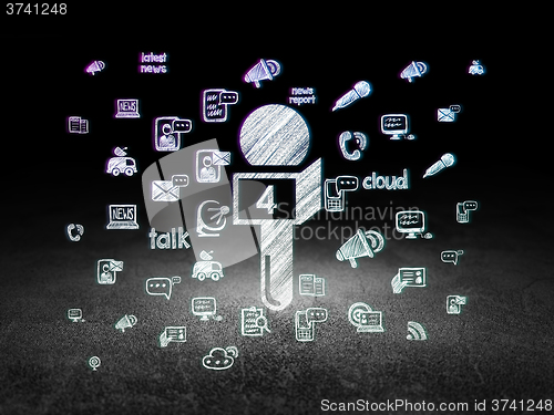 Image of News concept: Microphone in grunge dark room
