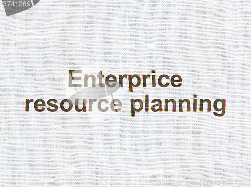 Image of Finance concept: Enterprice Resource Planning on fabric texture background