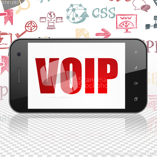 Image of Web design concept: Smartphone with VOIP on display