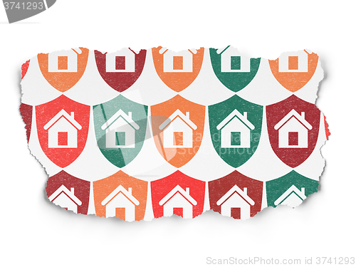 Image of Finance concept: Shield icons on Torn Paper background
