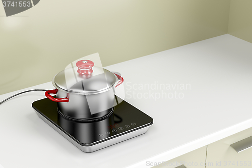 Image of Induction cooktop and cooking pot