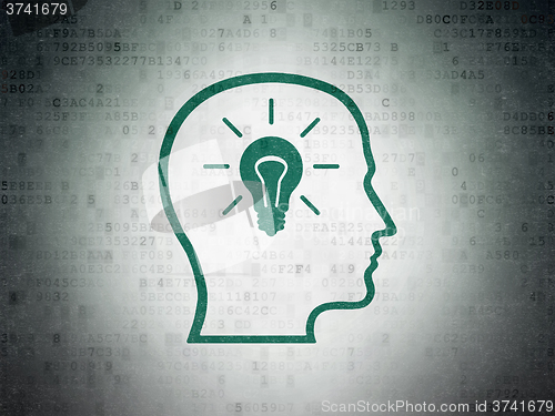 Image of Advertising concept: Head With Lightbulb on Digital Paper background
