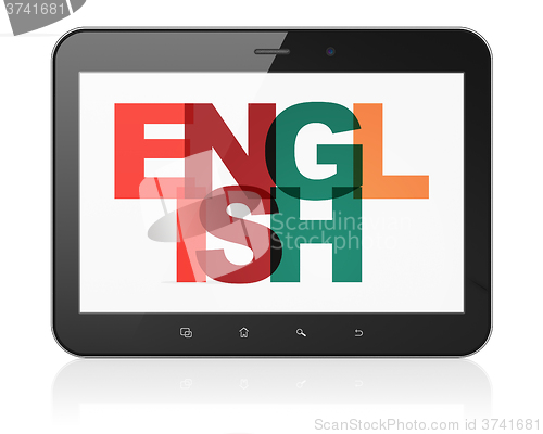 Image of Studying concept: Tablet Computer with English on  display