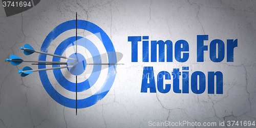 Image of Timeline concept: target and Time For Action on wall background