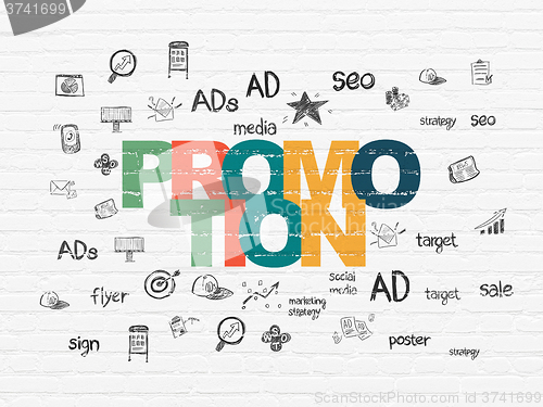 Image of Marketing concept: Promotion on wall background