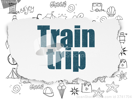 Image of Tourism concept: Train Trip on Torn Paper background