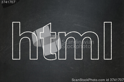Image of Programming concept: Html on chalkboard background
