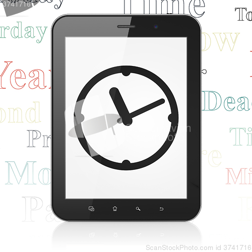 Image of Timeline concept: Tablet Computer with Clock on display