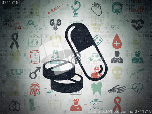 Image of Medicine concept: Pills on Digital Paper background