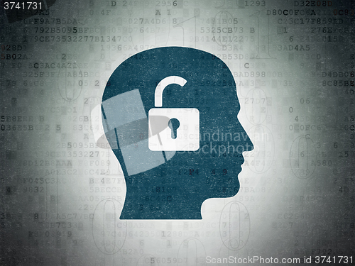 Image of Finance concept: Head With Padlock on Digital Paper background
