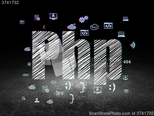 Image of Database concept: Php in grunge dark room