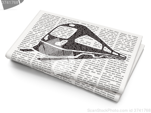 Image of Travel concept: Train on Newspaper background