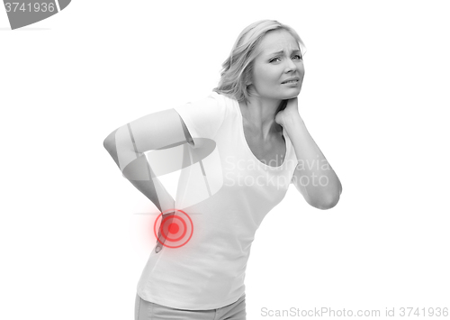 Image of unhappy woman suffering from backache