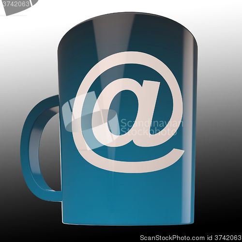 Image of E-mail Coffee Cup Shows Internet Caf? Communication