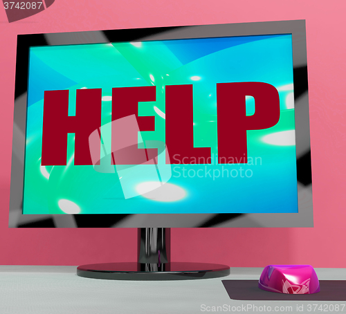 Image of Help On Monitor Shows Helpline Helpdesk Or Support