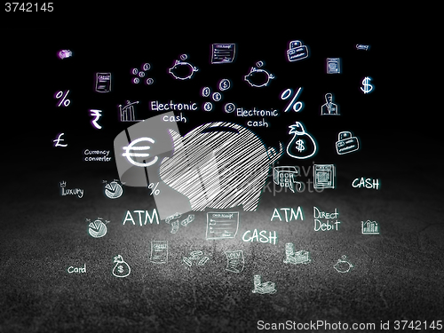 Image of Money concept: Money Box in grunge dark room