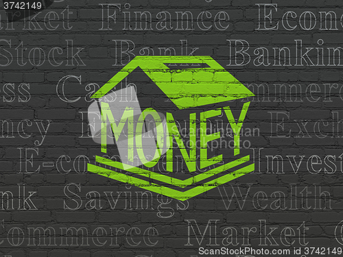 Image of Money concept: Money Box on wall background