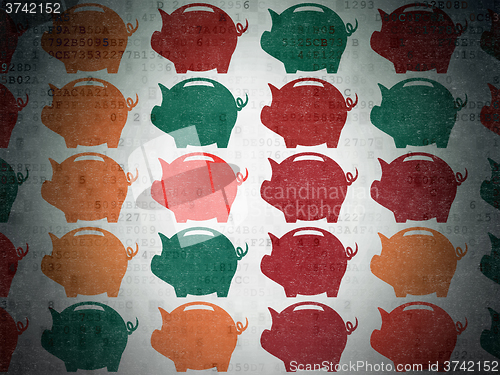 Image of Currency concept: Money Box icons on Digital Paper background